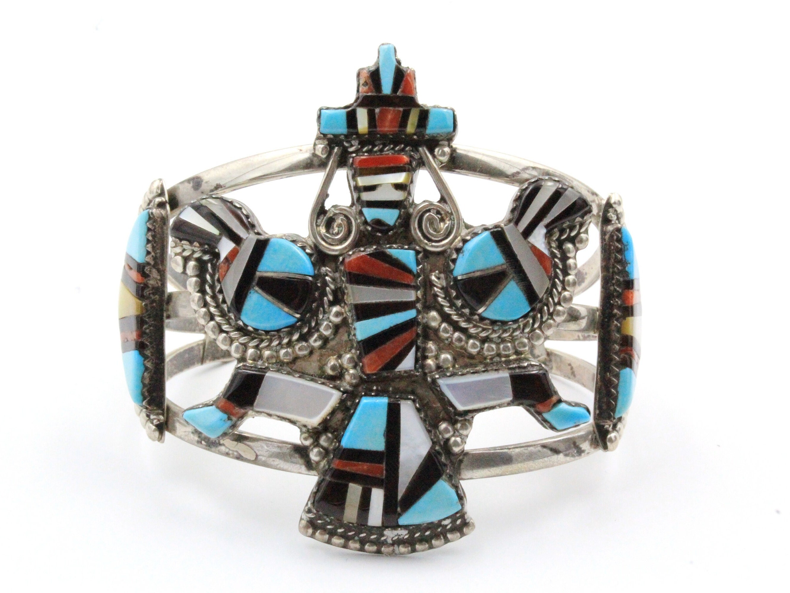 Large Herbert & Esther HE Cellicion Zuni Knifewing Inlay Cuff