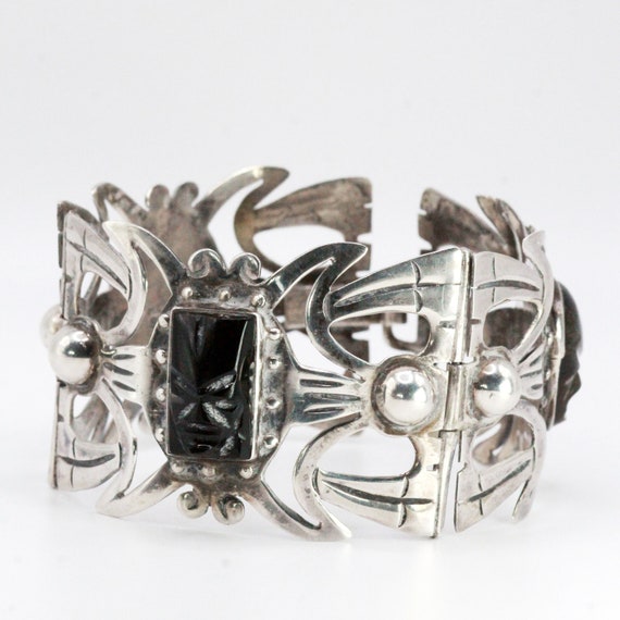 Vintage Sterling Silver Mexican Carved Aztec Face… - image 10