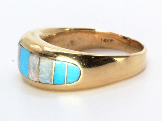 Hallmarked Thane De Leon Navajo 14K Gold Opal Tur… - image 3