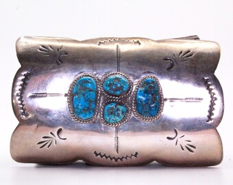 Remarkable Native American Navajo Blue Gem Turquoise Sterling Silver Brown Leather Bowguard Remarkable Native American Navajo Blue Gem Turquoise Sterling Silver Brown Leather Bowguard