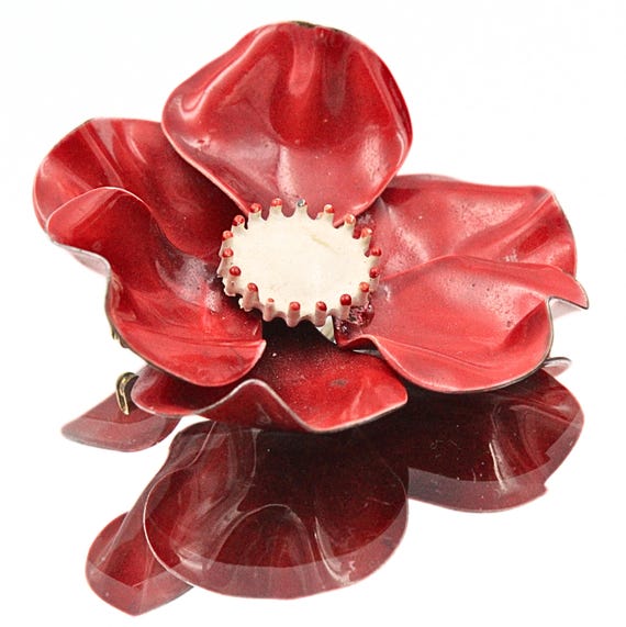 Mystical Coro Unsigned Designer Red Enamel Flower… - image 4