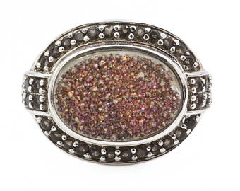 Sterling Silber rosa lila Stein Druzy Ring Gr.5,75