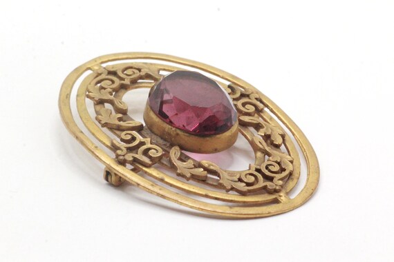 Antique Victorian Brass Faceted Round Purple Czec… - image 7
