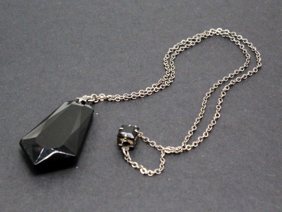 Antique Art Deco Black Glass Dainty Necklace - image 6