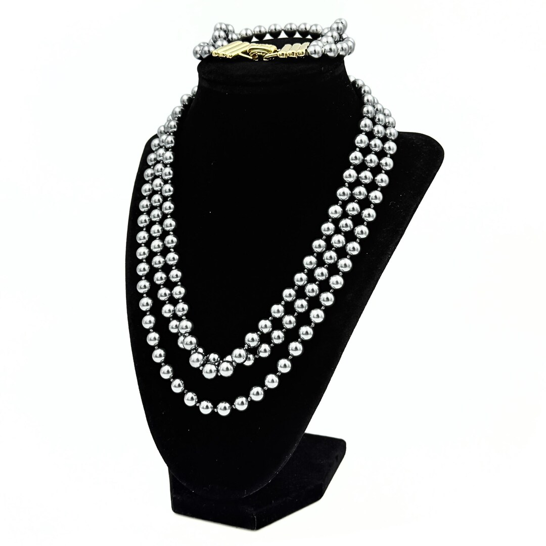 Kenneth Jay Lane KJL Signed 3 Strand Pearl Necklace and Bracelet