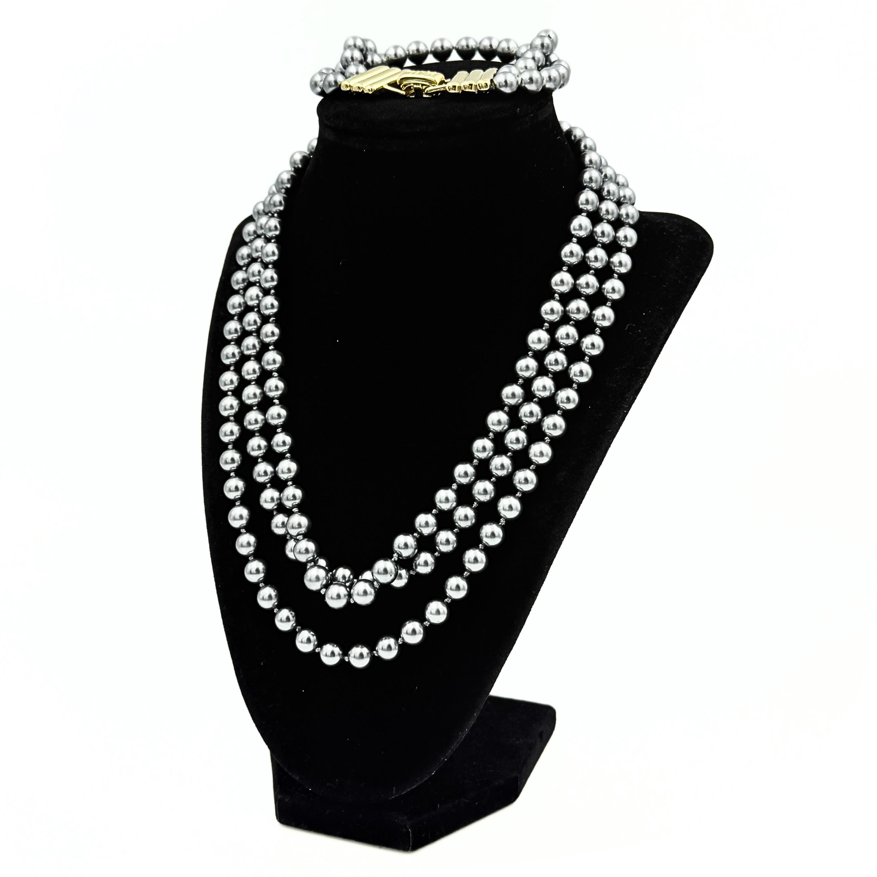 Kenneth Jay Lane KJL Signed 3 Strand Pearl Necklace and Bracelet