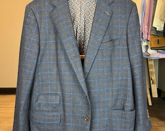 Blue Plaid Privato Bespoke 100% Wool Men's Sport Coat Sz 50/52