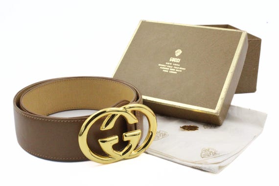 Gucci Designer High End Brown Leather Gold Plated GG Belt W  display picture 2
