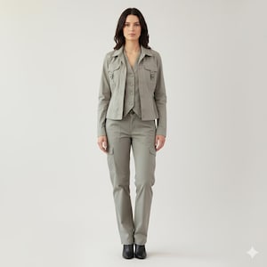 Infinity Gray Baumwolle Polyamid Vest Jacket Cargo Pants 3-pc Set