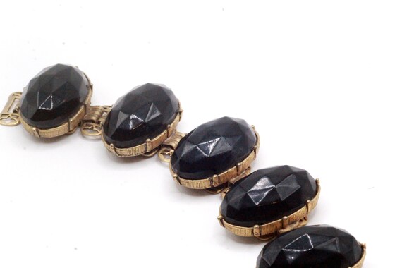 Vintage Black Faceted Lucite Cabochon Link Wide B… - image 8