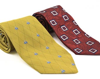 Brooks Brothers Silk Ties Lot, 100% Silk Gold Diamond Maroon Red Geometric Paisley Neckties, Vintage Prep Fall Winter Office Men's Gift