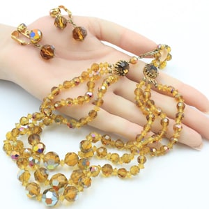 Ensemble de boucles d'oreilles vintage avec collier en cristal aurore boréale