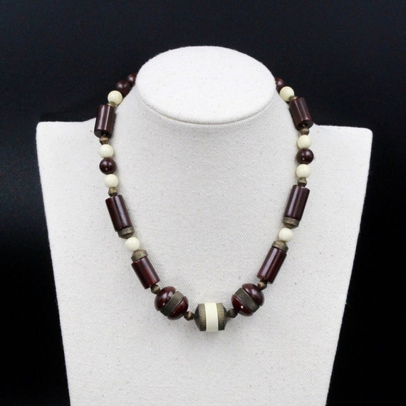 Antique Art Deco Louis Rousselet Brown Beige Bead… - image 1