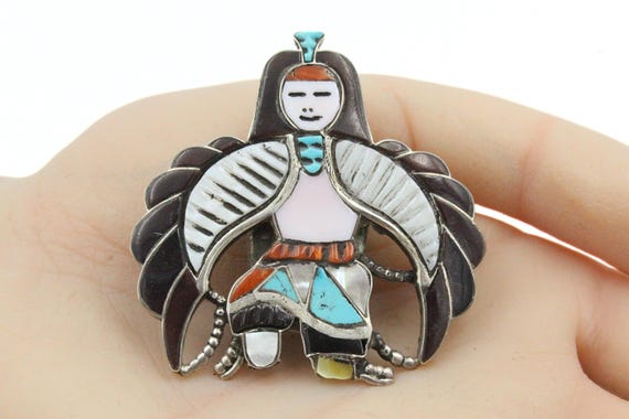 L & V Harker Zuni Inlaid Bennet Marked Sterling S… - image 2