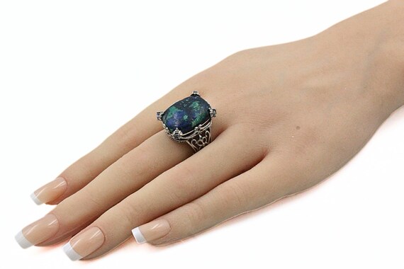 STS Karis Signed Rectangular Massive Turquoise Rh… - image 2