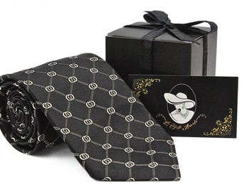 Gucci Designer High End 100% Silk Textured Interlocking GG Embroidered Necktie