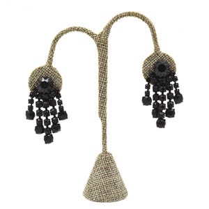 Astonishing Black Mourning Weiss Signed Designer Rhinestone Glass Clip Earrings