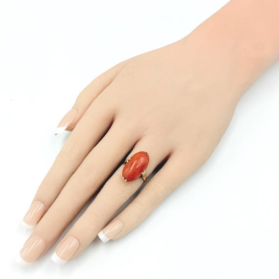 Antique 1890's 18K Gold Mediterranean Coral Cabochon  Ring View 5