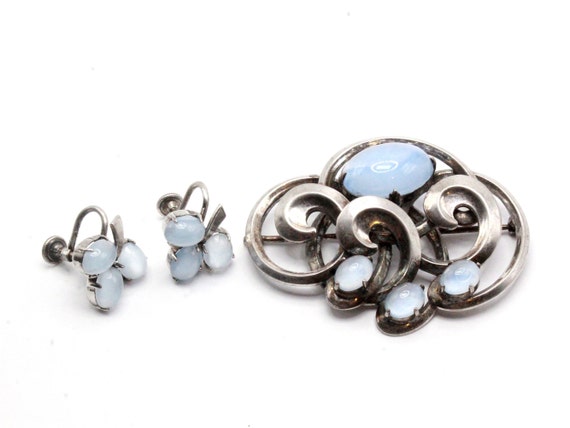 WRE Signed Sterling Silver Faux Moonstone Cabocho… - image 2