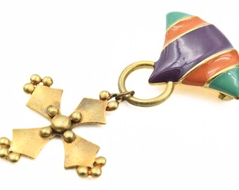 Illustrious M Jent Signed Designer Enamel Maltese Cross Gold Plated Pin