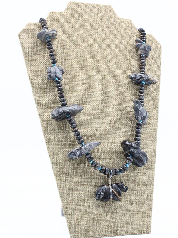 Opulent Vintage Native American Navajo Turquoise Animal Fetish Sterling Silver Necklace Opulent Vintage Native American Navajo Turquoise Animal Fetish Sterling Silver Necklace