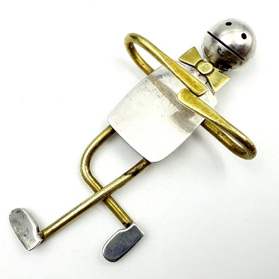Vintage Studio Artisan Taxco Mexico Brass Sterling Silver Man Figural Pin
