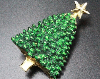 Broche vintage à paillettes vertes pour arbre de Noël