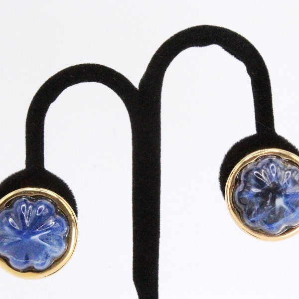 Francesca Romana Signed Designer Lapis Lazuli Clip Earrings