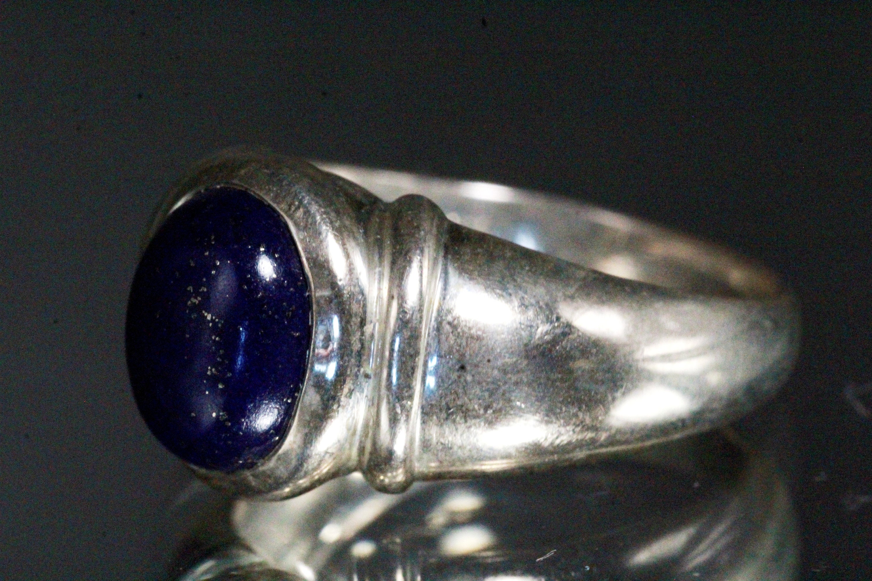 Sterling Silver Ring With Blue Lapis Lazuli - Zigzag Tribal Pattern, Handcrafted Fair Trade Design
