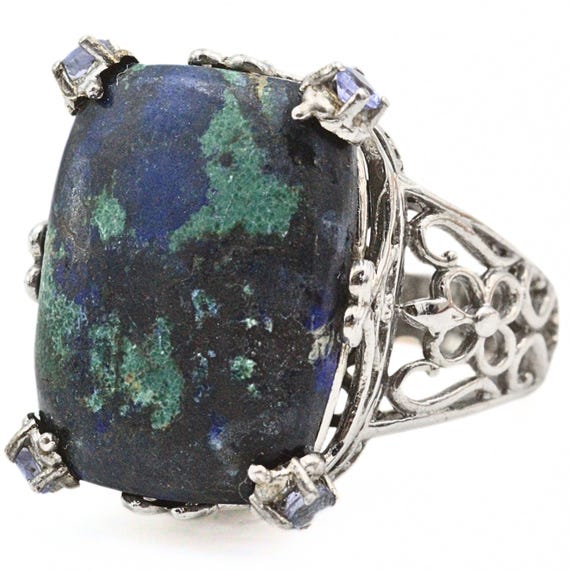 STS Karis Signed Rectangular Massive Turquoise Rh… - image 5