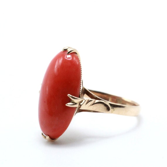 Antique 1890's 18K Gold Mediterranean Coral Caboc… - image 2