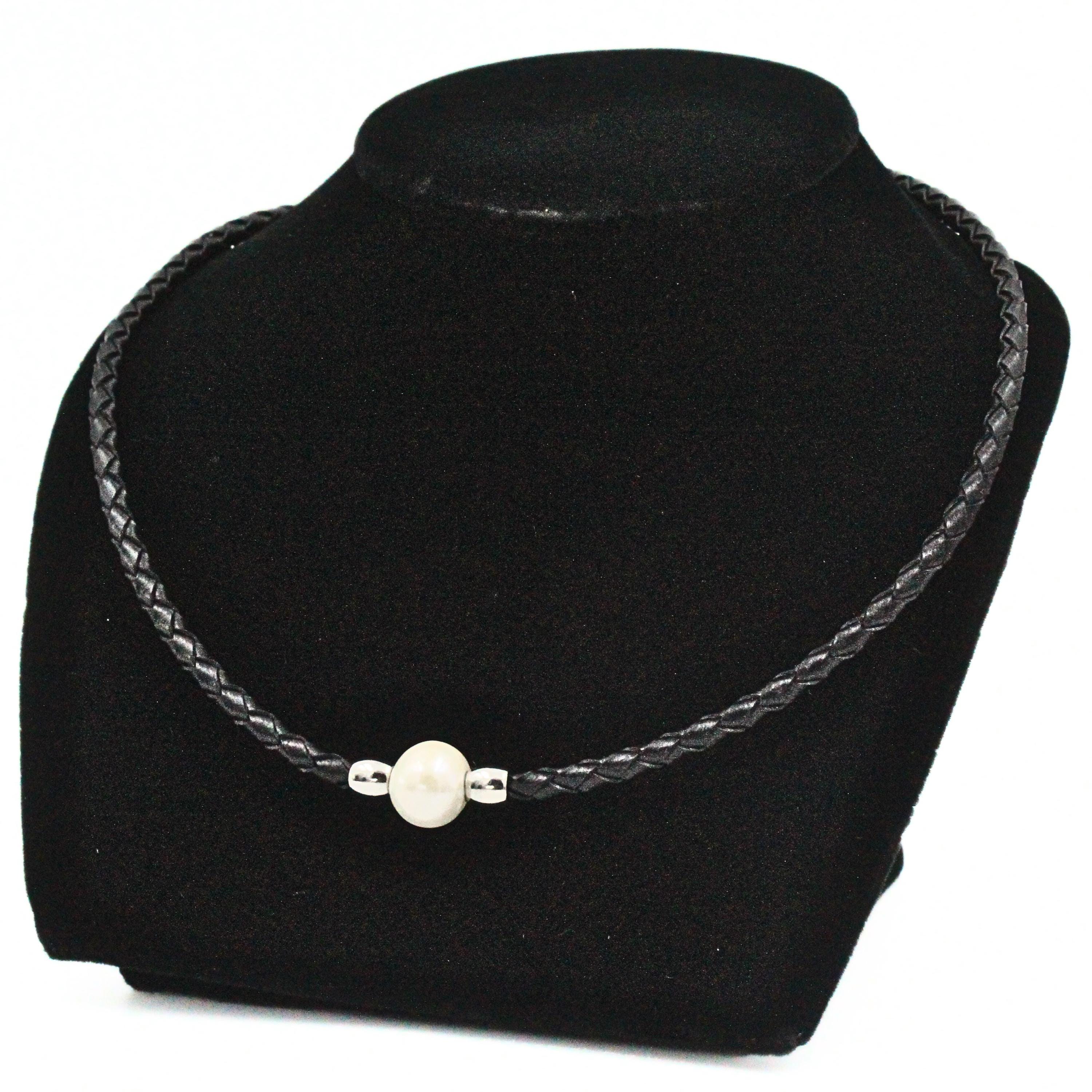 Rustic Freshwater Pearl Braided Black Leather Cord Choker HSN