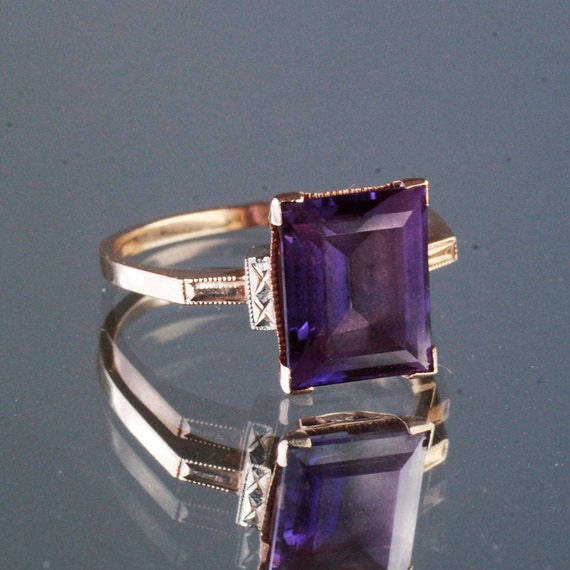 Antique Art Deco 10K Gold Synthetic Spinel Purple… - image 3