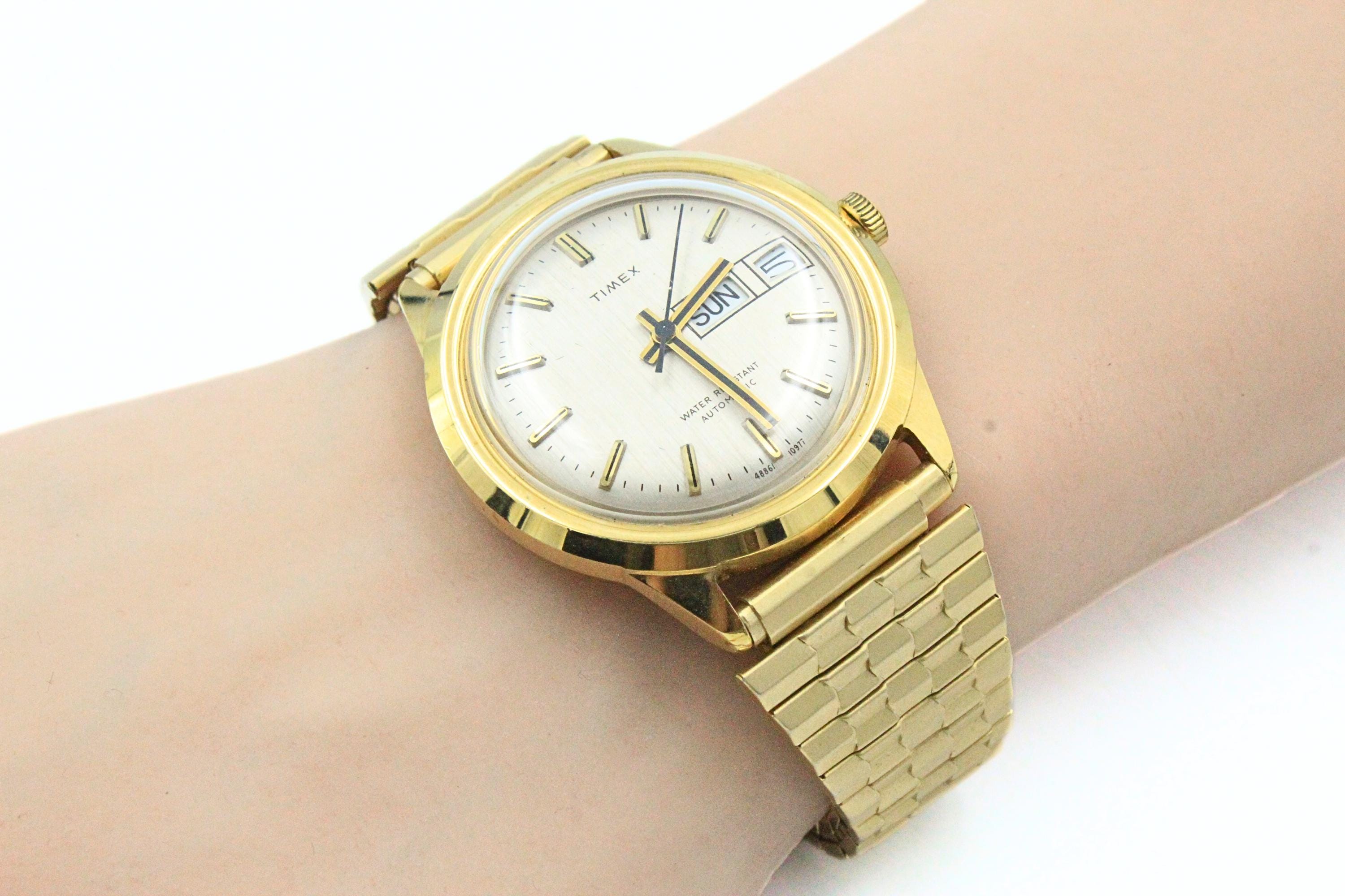 Y*o様 稼動 TIMEX AUTOMATIC ヴィンテージ メンズ腕時計 Vintage 1970's Timex Automatic Watch - Gold Tone Day Date Men's