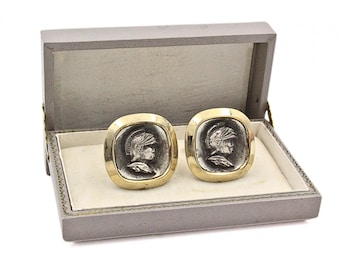 Anson Designer Signed Gold Plate Aluminum Embossed Knight Intaglio Cufflinks