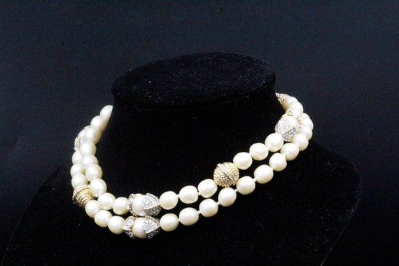 French Couture Baroque Faux Pearl Pave Rhinestone… - image 1