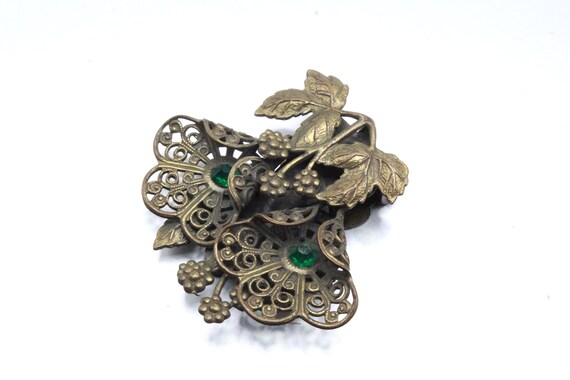 Antique Edwardian Green Glass Filigree Brass Dres… - image 2