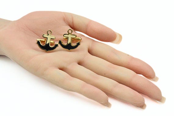 Marine Anchor Enamel Gold Tone Cufflinks - image 2
