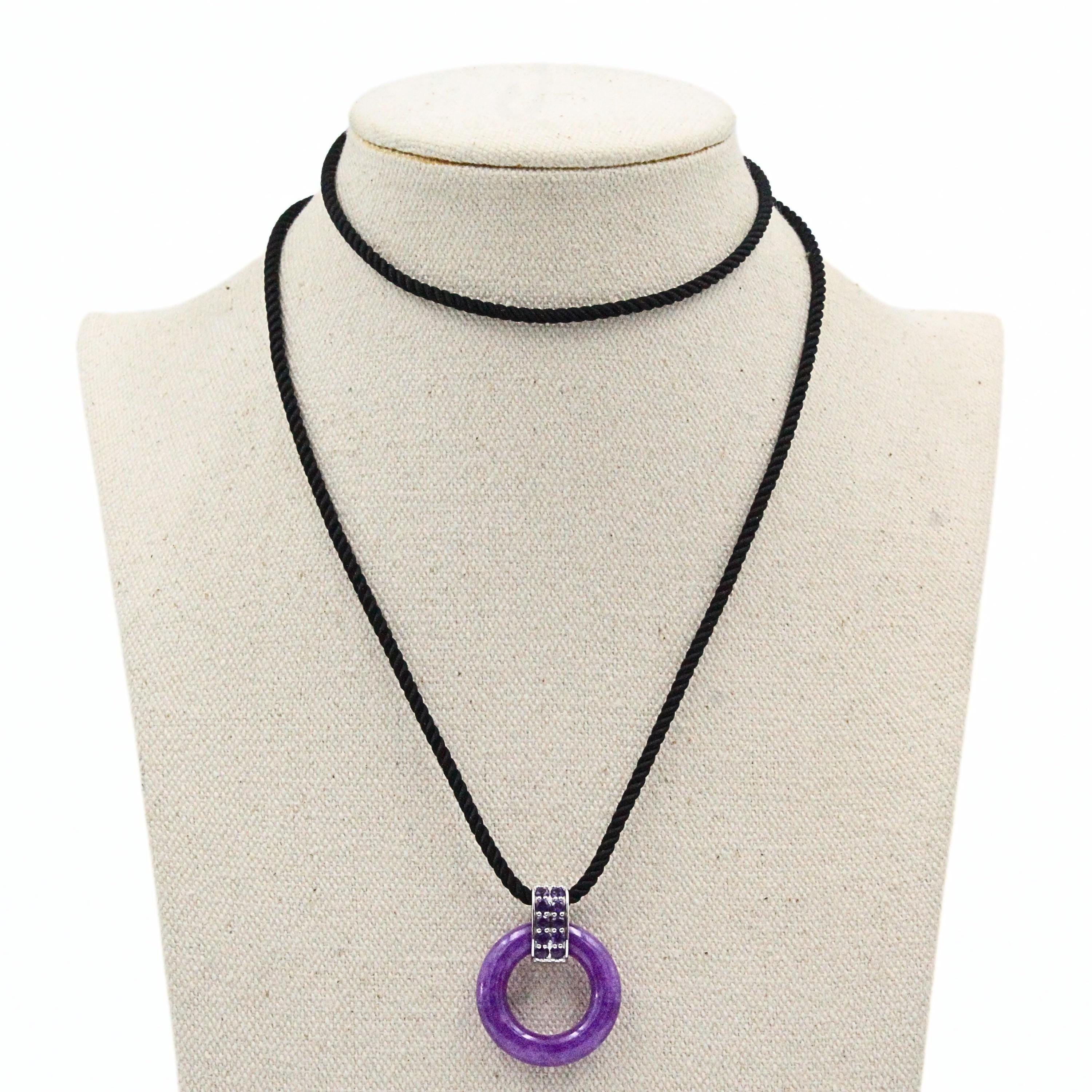 アクセサリー sisi joia Tac Tac necklace BLACK/ Purple Paj Joy Signed Sterling Silver Adjustable Silk Cord Amethyst Donut