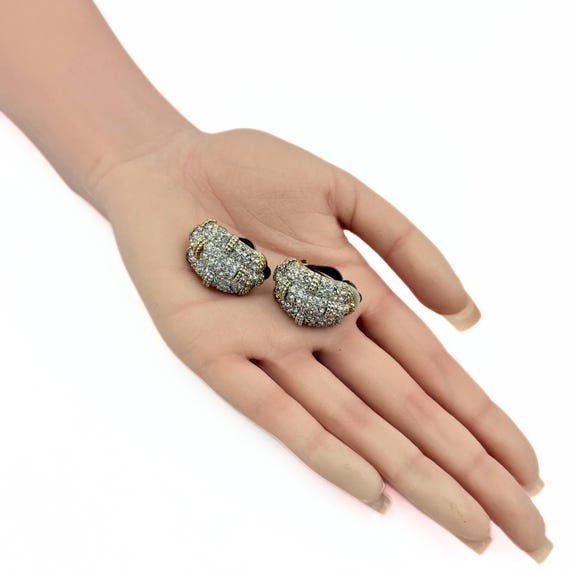 Designer High End Dazzling Pave Rhinestones Gold Plated Clip Earrings View 4