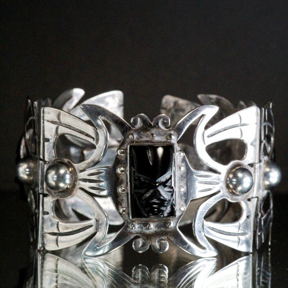 Vintage Sterling Silver Mexican Carved Aztec Face… - image 5