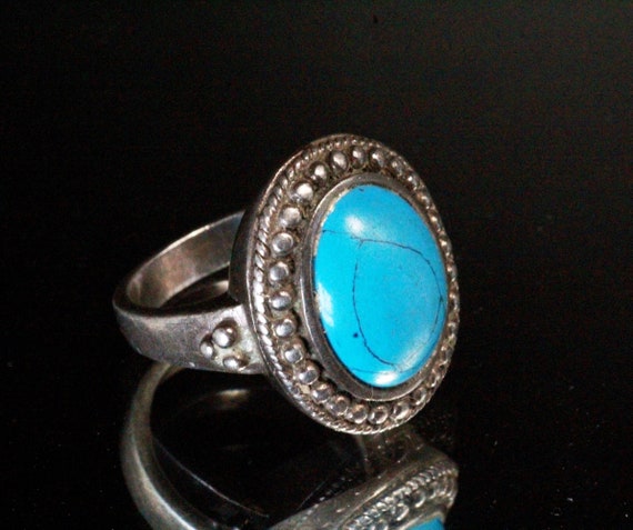 Vintage Sterling Silver Turquoise Cabochon Ring - image 1