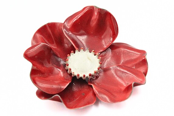 Mystical Coro Unsigned Designer Red Enamel Flower… - image 5