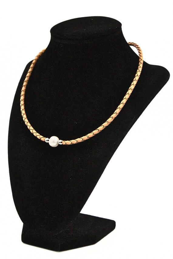 Amazing Braided Brown Leather Freshwater Pearl Magnetic Necklace