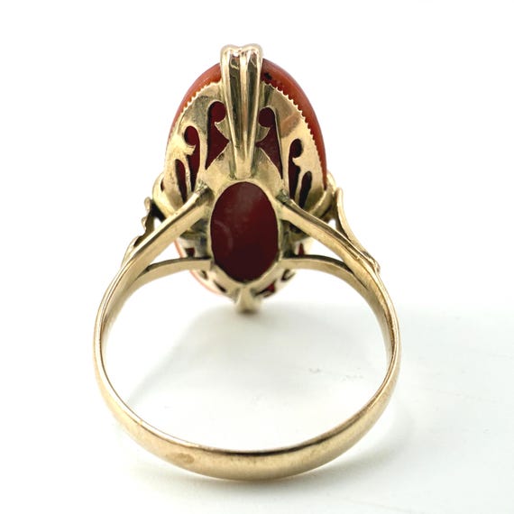 Antique 1890's 18K Gold Mediterranean Coral Cabochon  Ring View 3