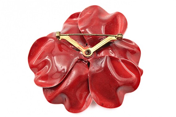 Mystical Coro Unsigned Designer Red Enamel Flower… - image 7