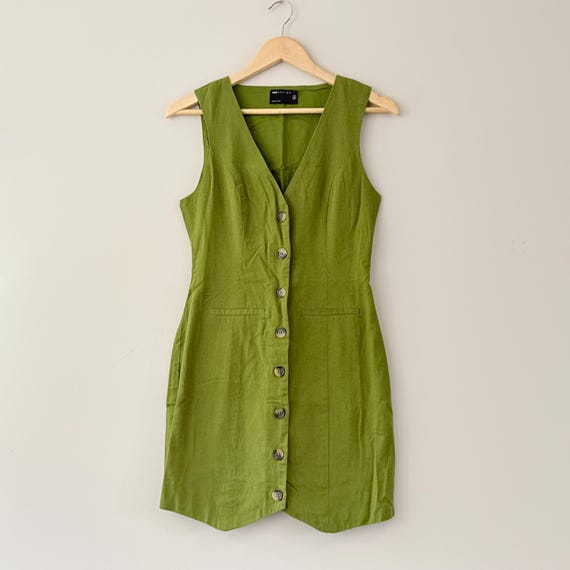 asos green linen dress Design Made in India Cotton Button CRYSTAL-EMBELLISHMENTS