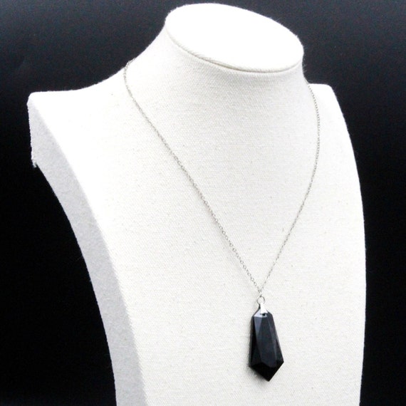 Antique Art Deco Black Glass Dainty Necklace - image 5