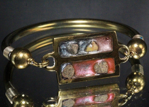 Vintage Pink Fused Dichroic Glass Brass Studio Ar… - image 9