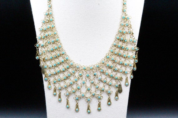 Vintage Chainmail Kuchi Turquoise Tribal Ethnic Choke… - Gem